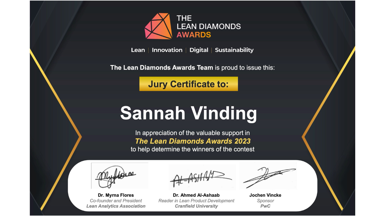 sannah vinding jury certificate the lean diamonds awards 2023