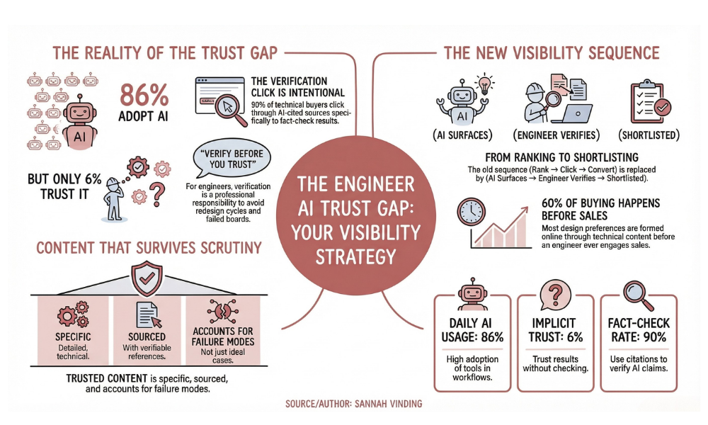the engineer AI trust gap - your visibility strategy - sannah vinding